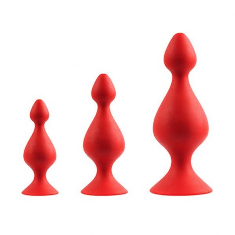 Набор из 3 красных анальных силиконовых втулок MENZSTUFF 3-PIECE ANAL PAWN SET